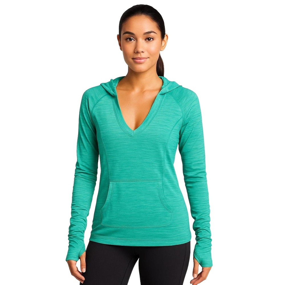 ZELLA Women’s Hooded Workout Top Size‎ M Green Lightweight Long Sleeve Pullover